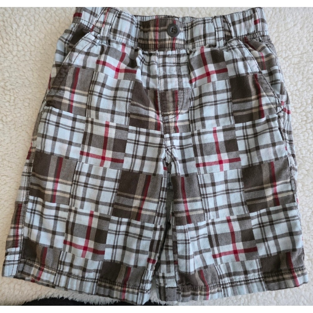 Gymboree Shorts Boys 7 Brown Plaid Cotton Shorts Elastic Waist